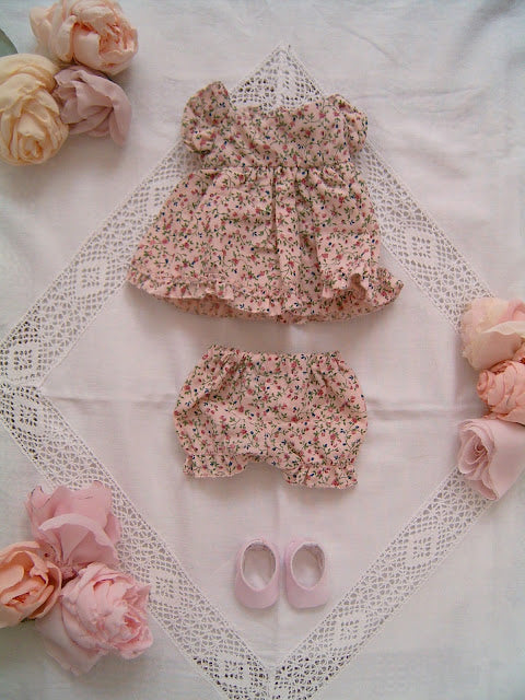 Cute Blonde Waldorf Baby doll with sweet floral clothes -Sweet Dream Rose