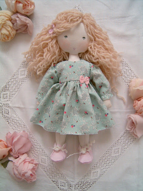 Cute Blonde Waldorf Baby doll with sweet floral clothes -Sweet Dream Rose