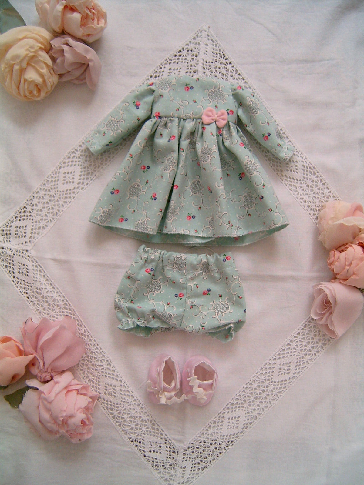 Cute Blonde Waldorf Baby doll with sweet floral clothes -Sweet Dream Rose