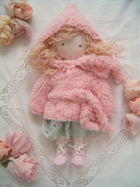 Cute Blonde Waldorf Baby doll with sweet floral clothes -Sweet Dream Rose