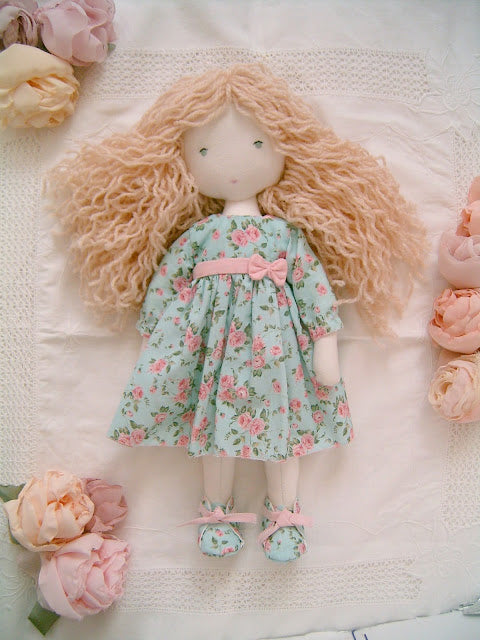 Blonde Girl Waldorf Doll with Romantic Floral Clothes - Sweet Dream Rose