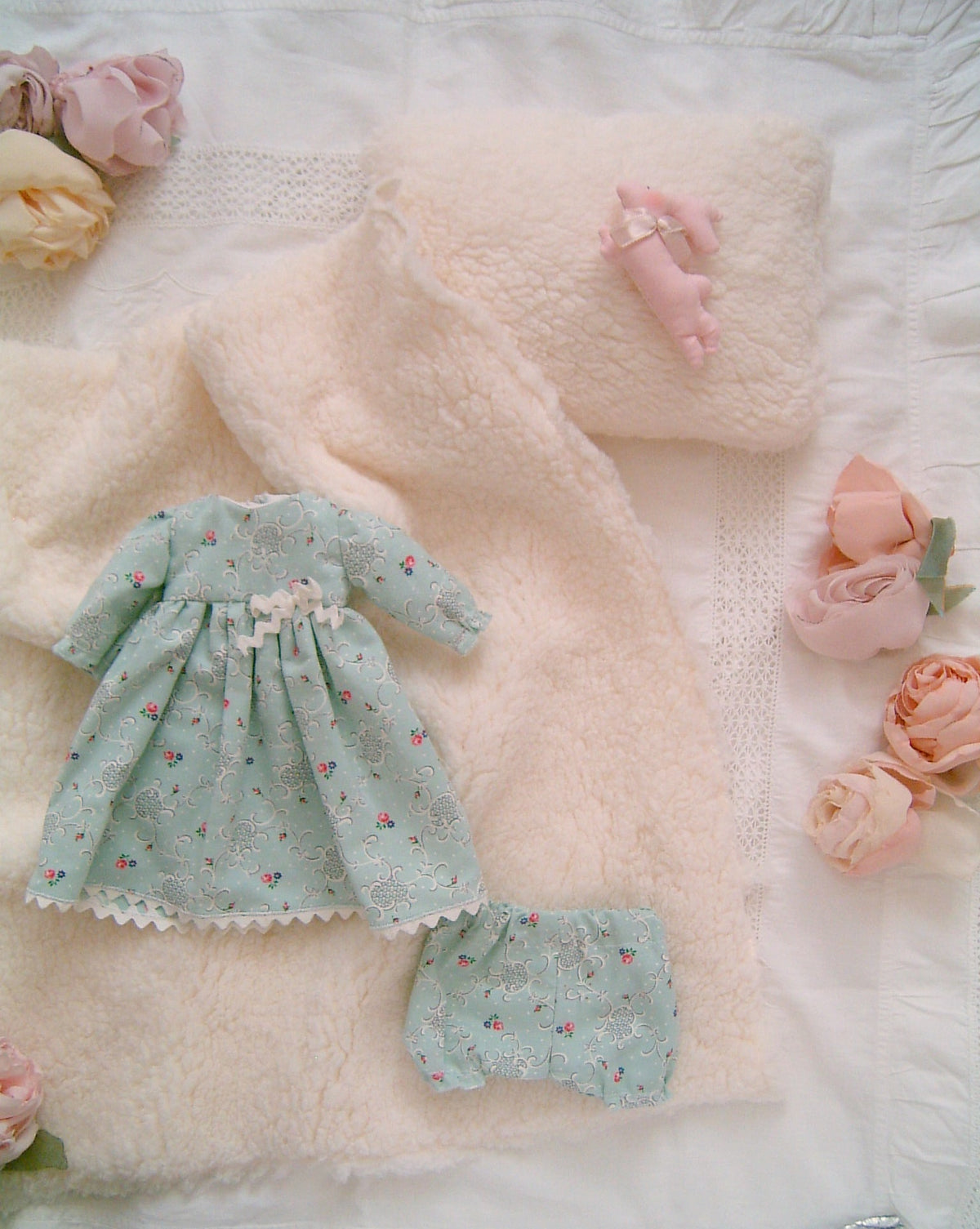Blonde Girl Waldorf Doll with Romantic Floral Clothes - Sweet Dream Rose