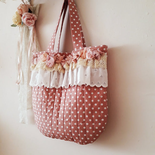 Vintage Polka Dot Tote Bag – Romantic Handmade Shabby Chic Bag | Sweet Dream Rose