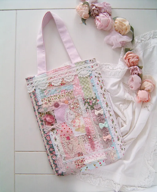 Pink Quilted Patchwork Tote Bag – Handmade Shabby Chic Floral Bag | Sweet Dream Rose