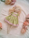 Handmade Rag Doll in a Sage Green Floral Dress – Shabby Chic Doll | Sweet Dream Rose