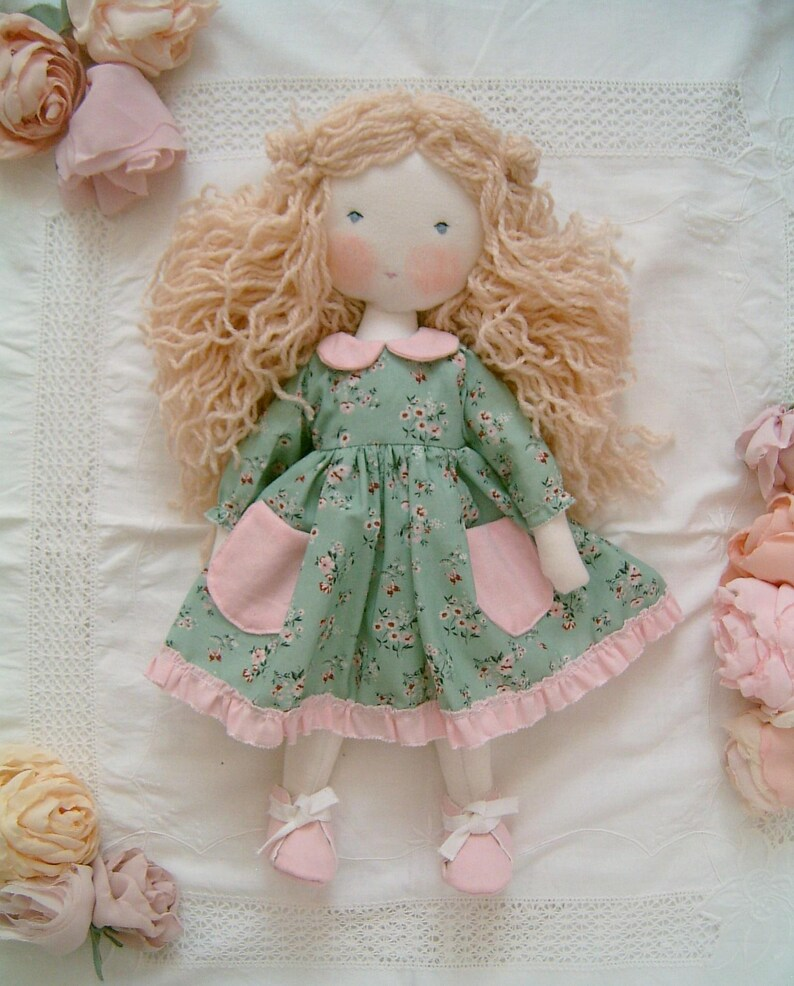 Blonde Girl Waldorf Doll with Pink Floral Clothes - Sweet Dream Rose