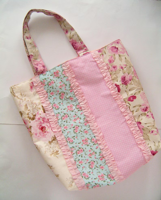 Pink Floral Patchwork Tote Bag – Handmade Romantic Ruffle Bag | Sweet Dream Rose