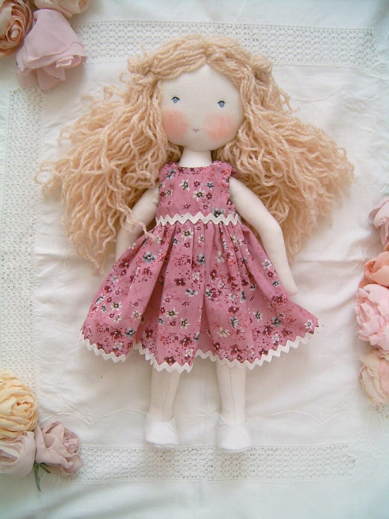 Blonde Girl Waldorf Doll with Pink Floral Clothes - Sweet Dream Rose