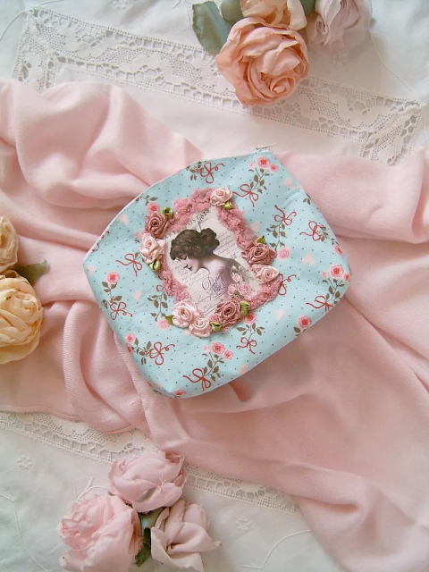 Handmade shabby chic rose makeup bag with a romantic floral design by Sweet Dream Rose