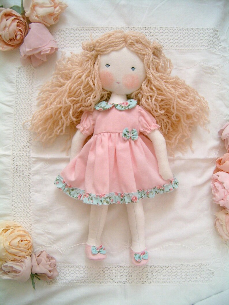 Blonde Girl Waldorf Doll with Pink Floral Clothes - Sweet Dream Rose